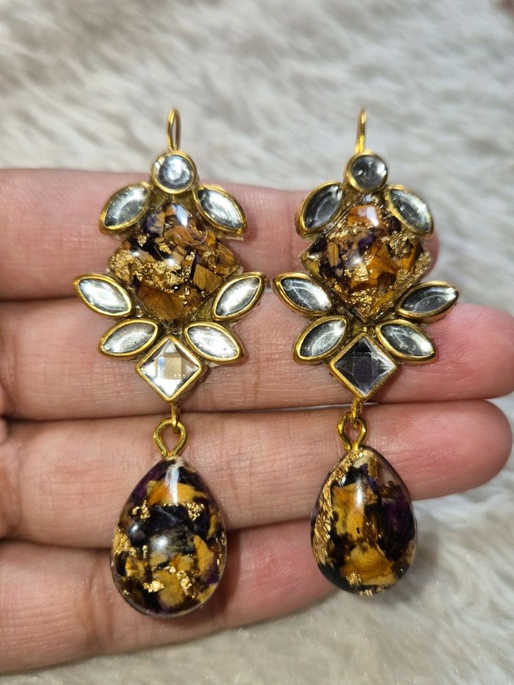 Handmade Resin With Kundan Earing