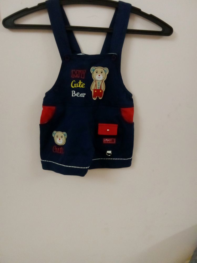 Cute Bear Sleeveless Short Romper With Pockets For Baby's( Dark Navy Blue Colour)