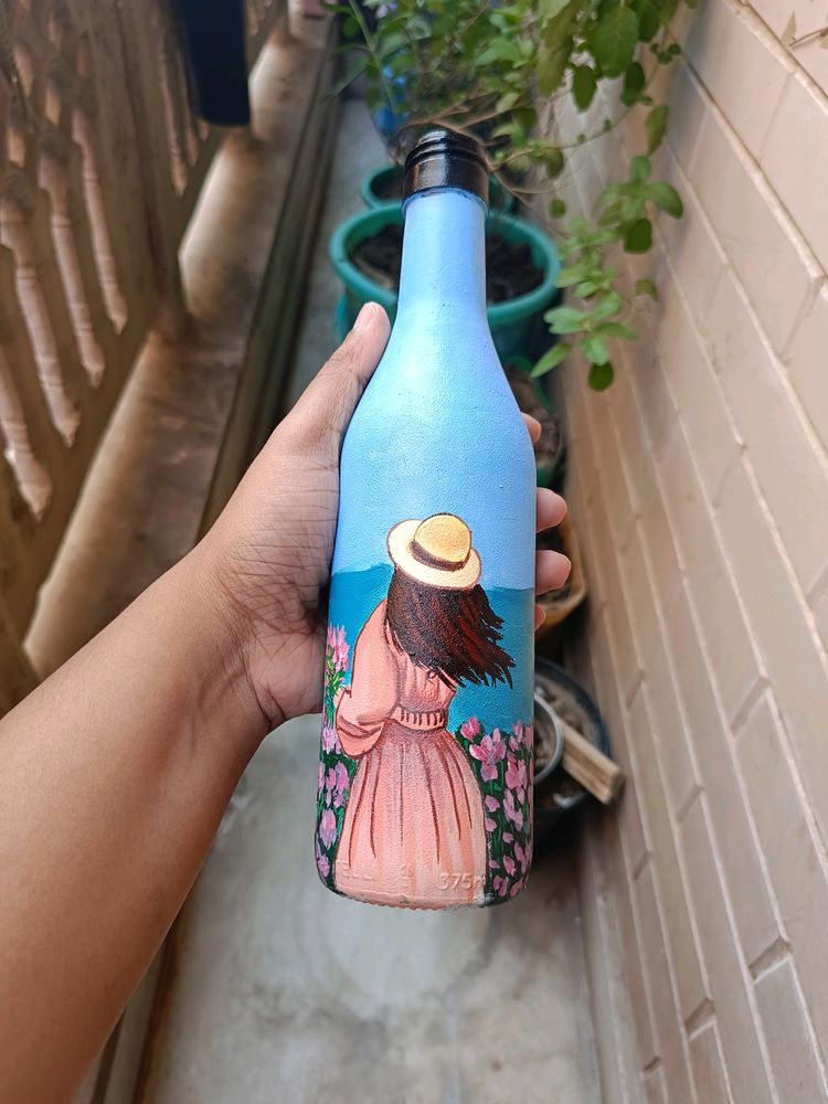 Aesthetic Handpainted Girl Art On Glass Bottle