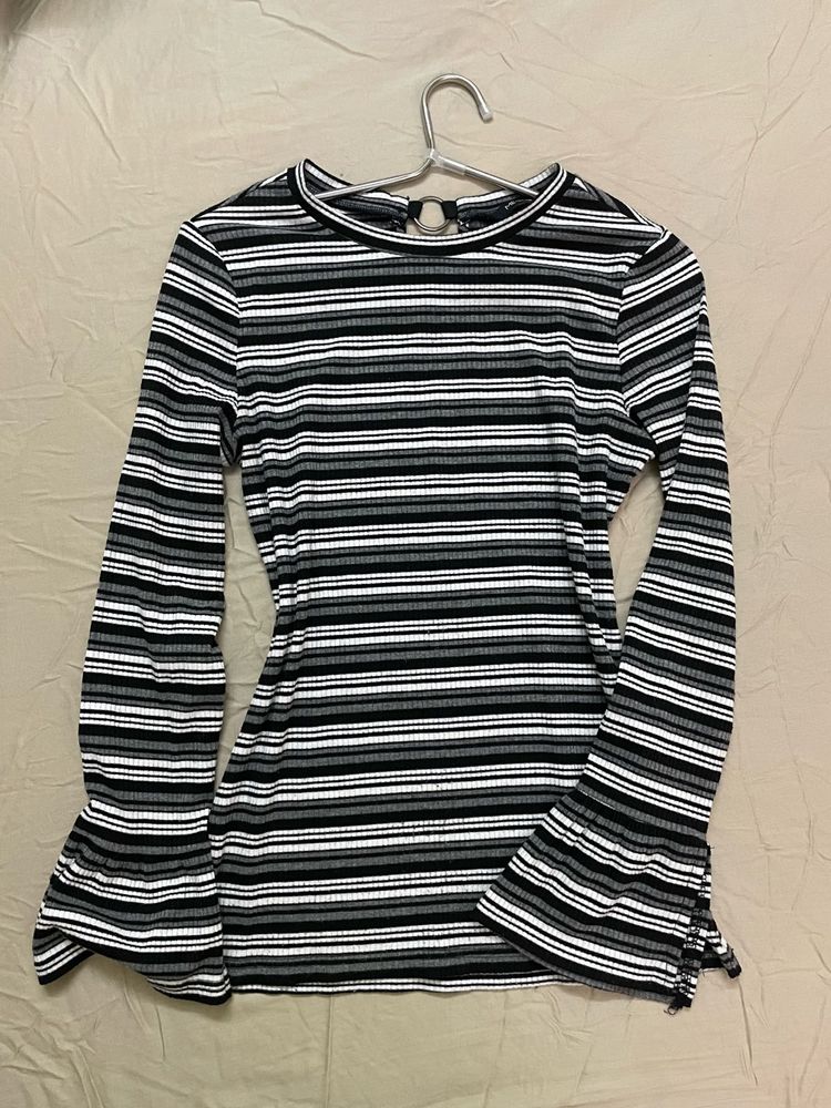 Stripped Flared Full Sleeve Top