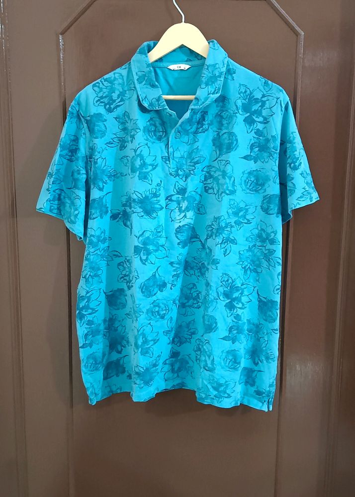 Sea Blue Floral Print Men's  T Shirt