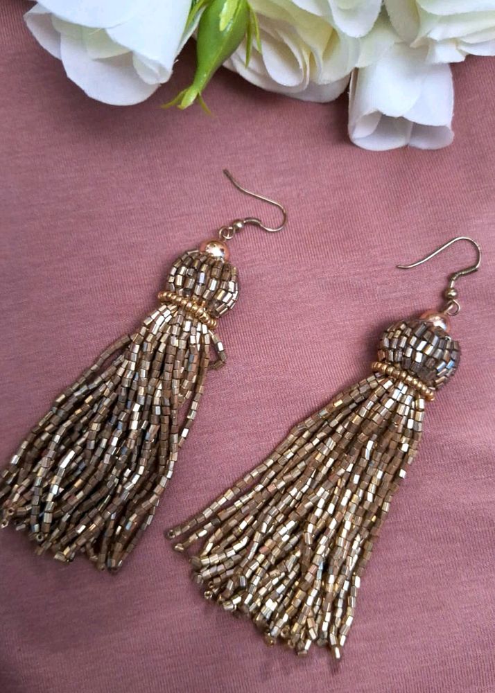 Long Golden Sequin Tassel Earrings