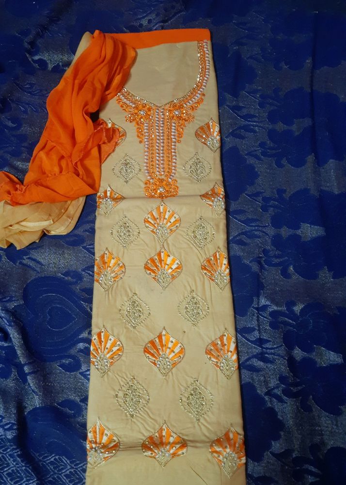 Girls Orange Kurta Set Material