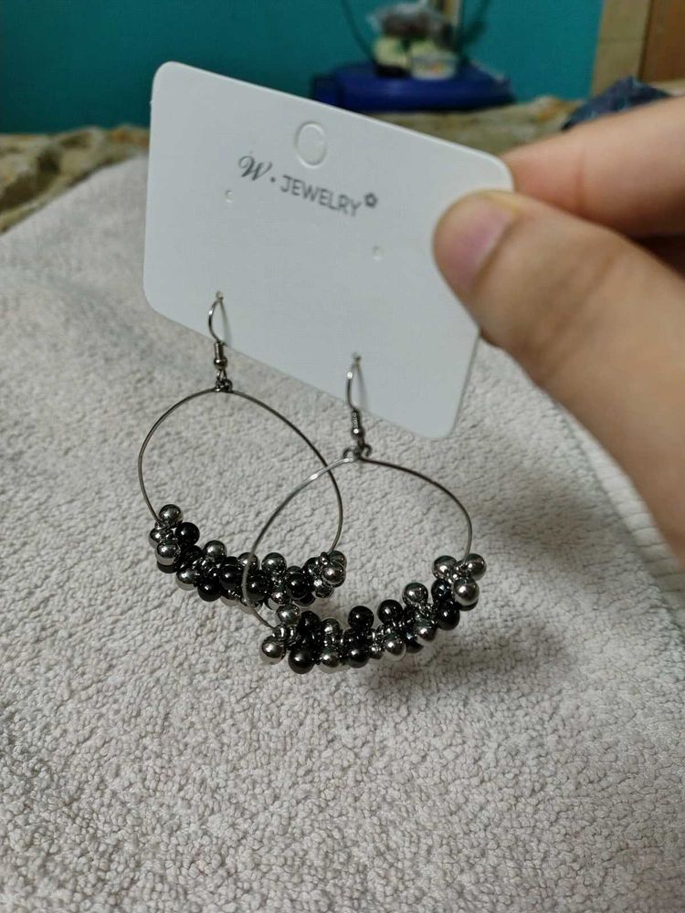 Funky Hoops With Black And Silver Beads