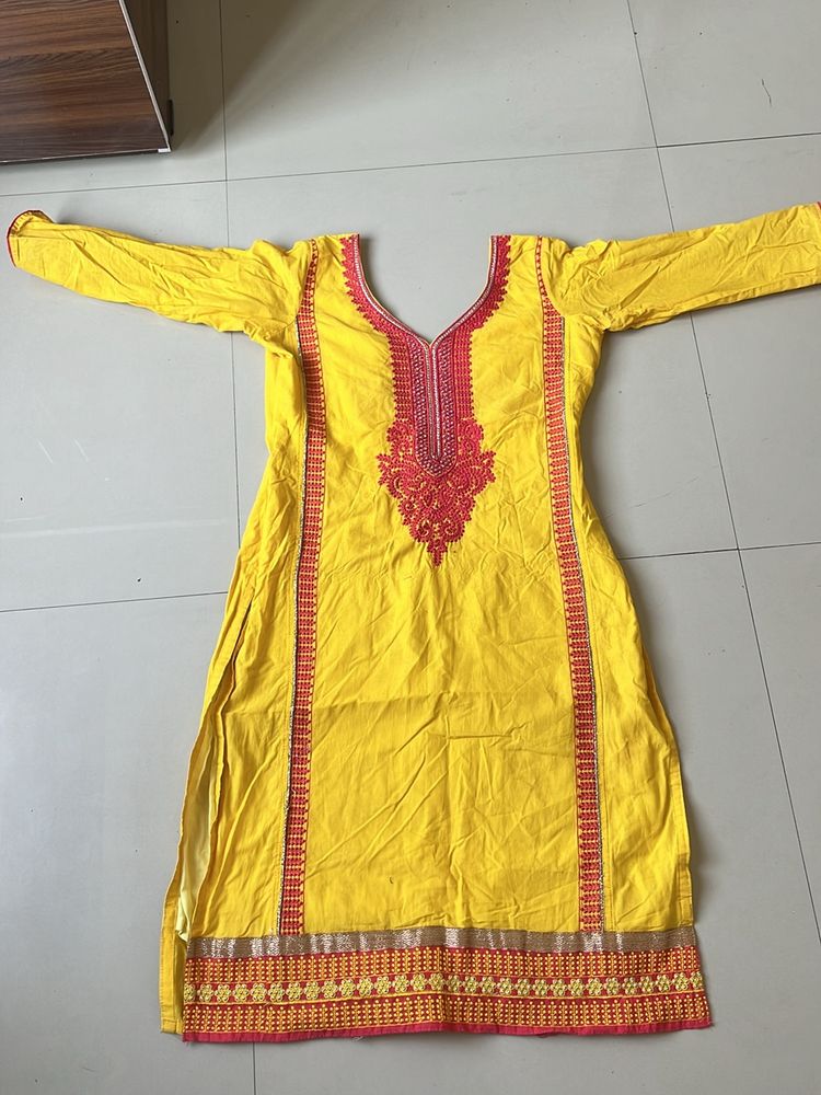 Yellow Cotton Based Kurti