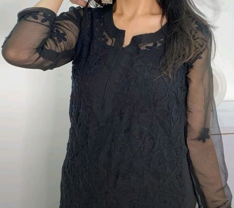 Black short Chikankari Kurti New