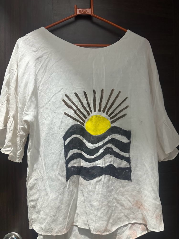 Hand painted White Cotton Top