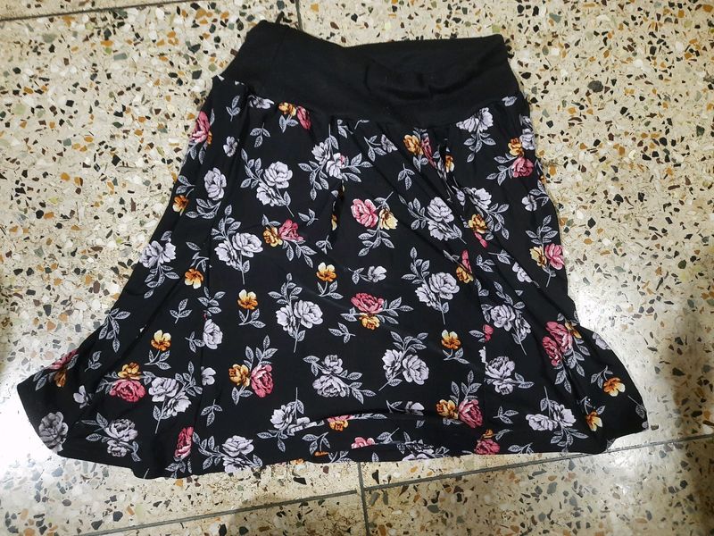 Black Floral Print Skirt