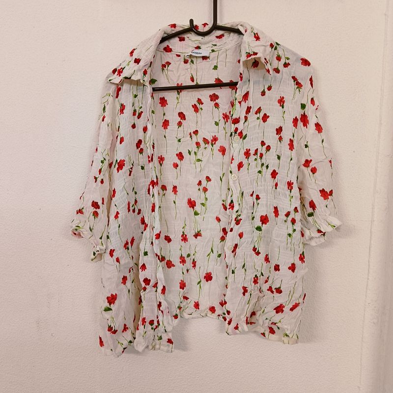 Floral White Collar Top