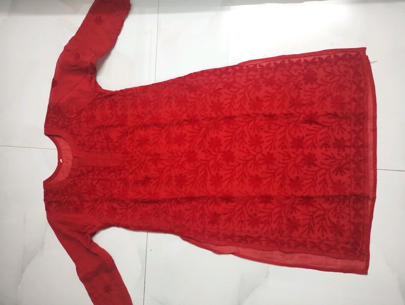 New Red Chikankari Kurta.