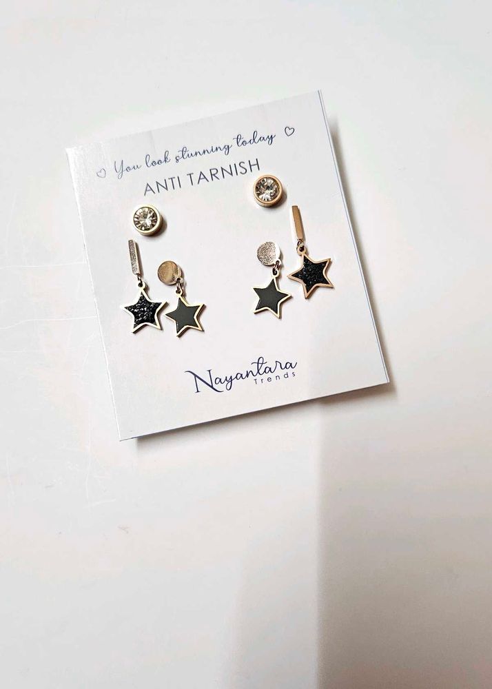 3 Pair Of Anti Tarnish Gold Earrings