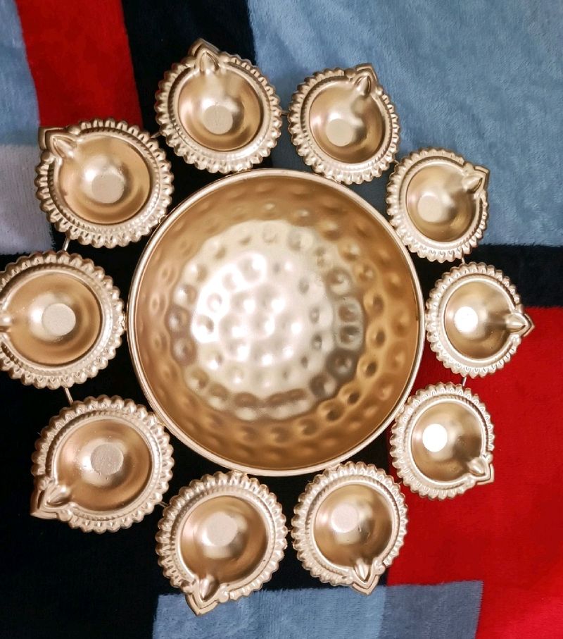 Metal Urli Flower Diya Decoration For Diwali Pooja