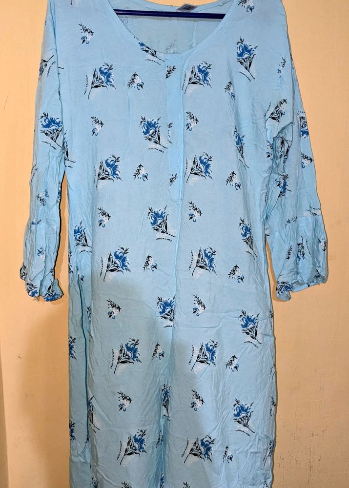 Sky Blue Floral Printed Kurti