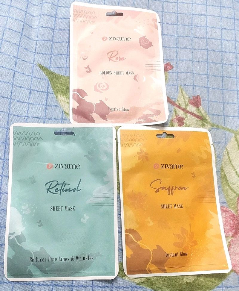 Zivame Sheet Mask Rose Saffron & Retinol Pack Of 3