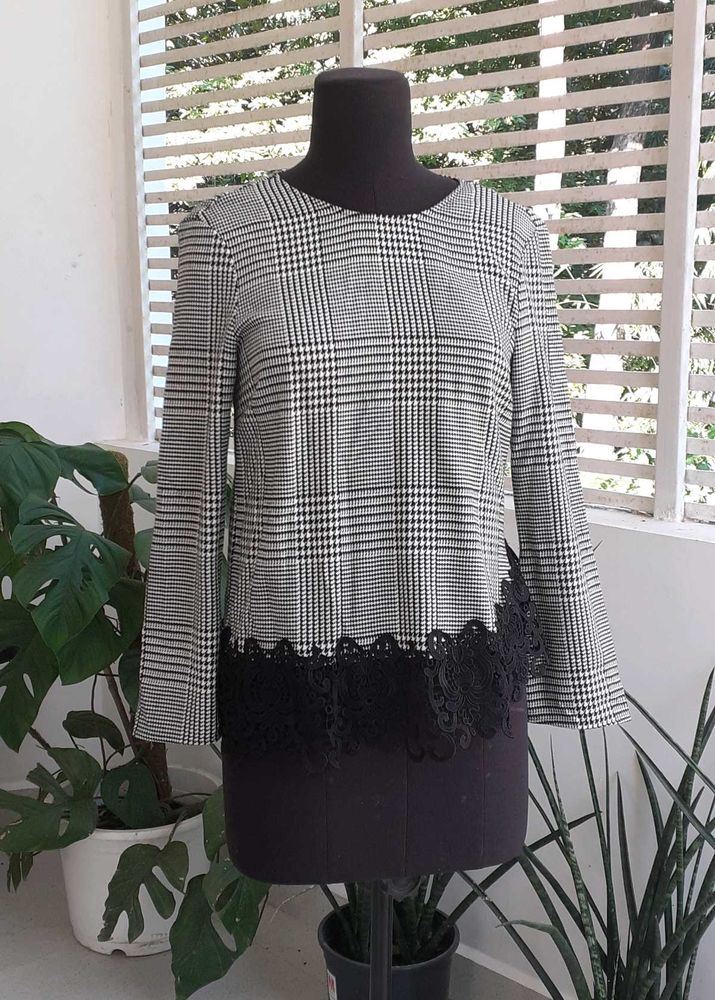 ZARA Houndstooth Asymmetrical blouse