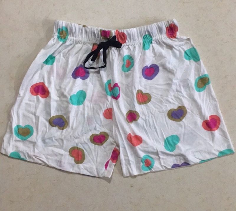 Multi Coloured Heart White Pyjama Shorts