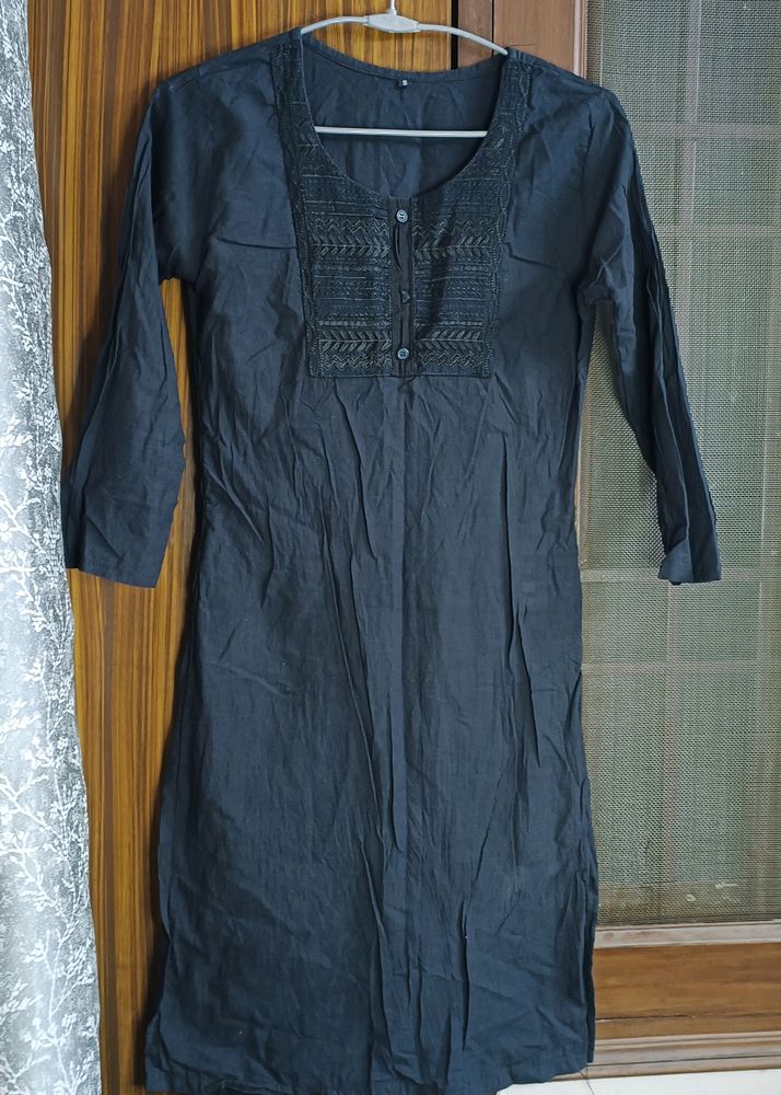 Women's Black Plain Kurta