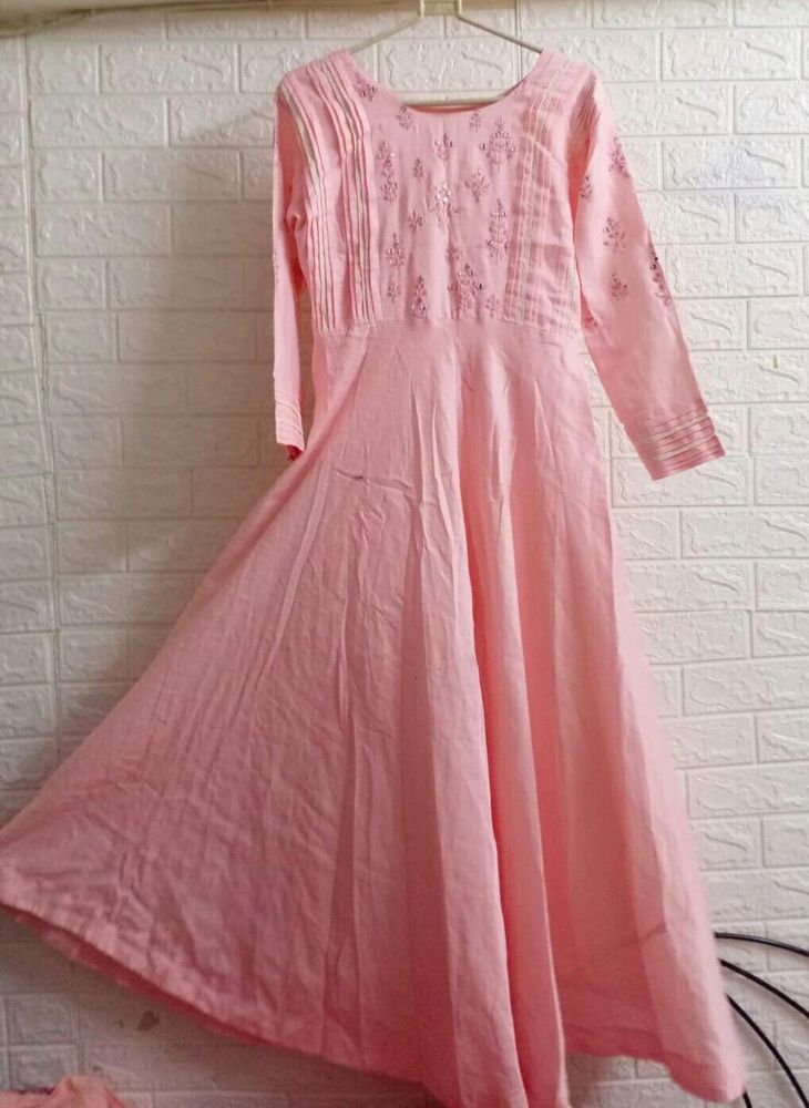 Ethnic Peach Gown With Churidaar