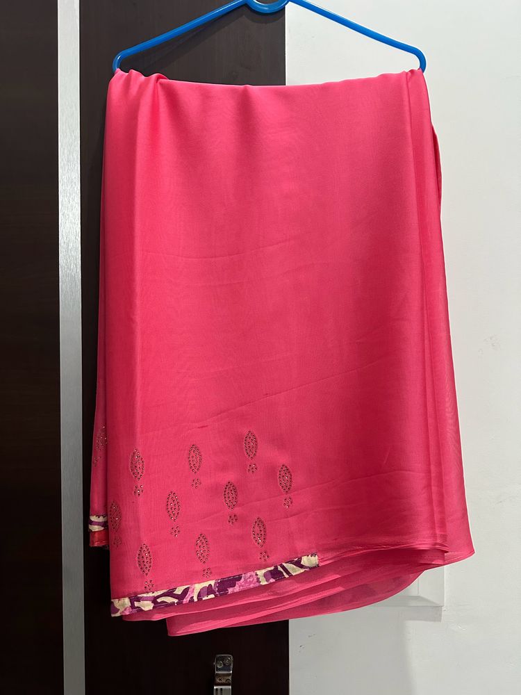 Pink Silk Saree with Floral Blouse