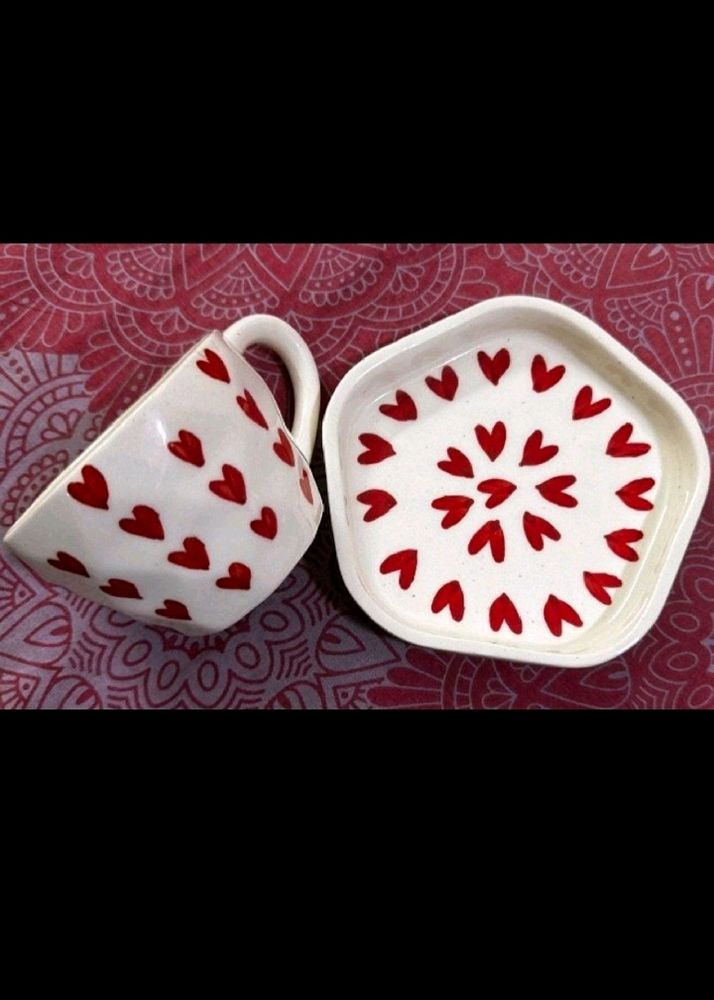 Heart Printed Cup And Saucer