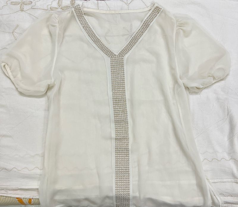 Off white Rhinestone Sheet Top