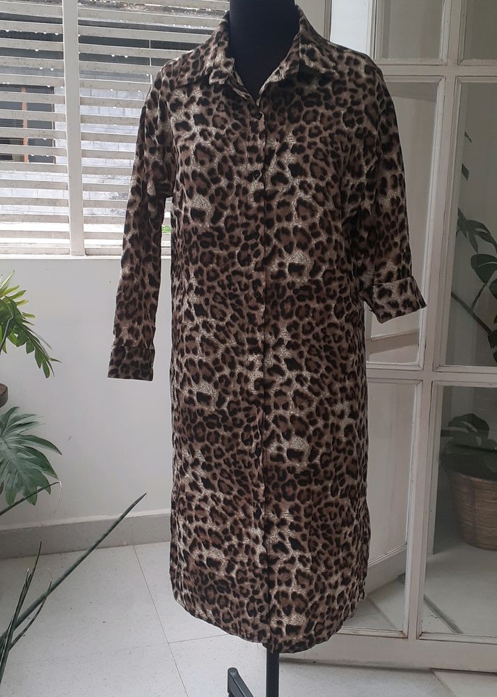 Animal print shirt dress