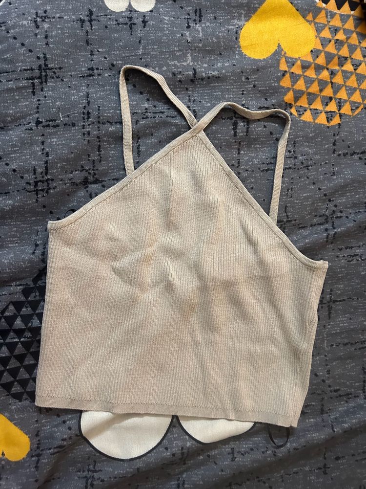 H&M Strap Crop Top- Beige- SizeM- New With Tag