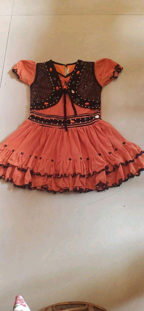 cute detail orange frock for kids