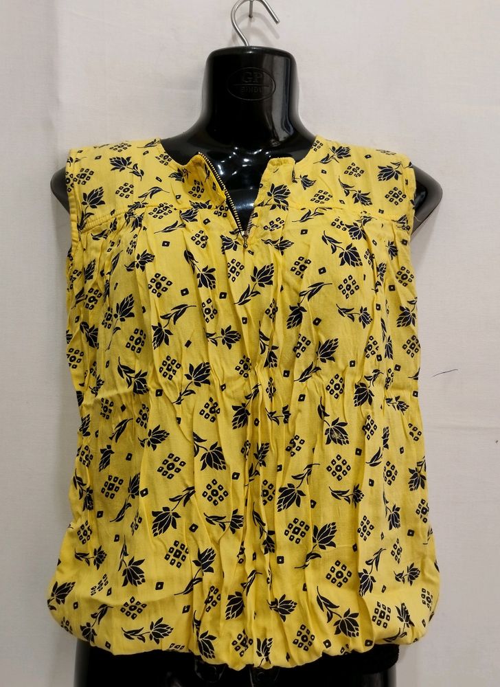 Women Yellow Floral Top | Bust 42 | Length 24