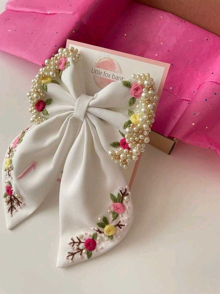 Hand Embroidered Hair Bow