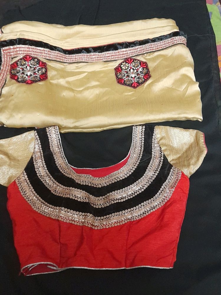 Golden Red Saree With Blouse