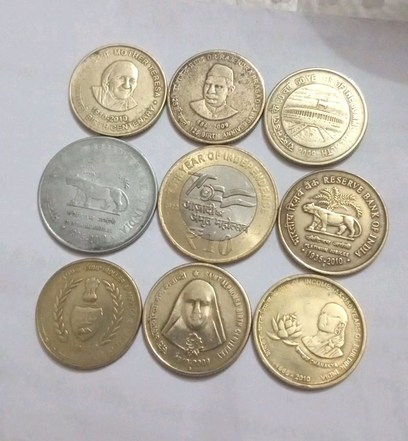 Commemorative Indian Coins-9 Pcs