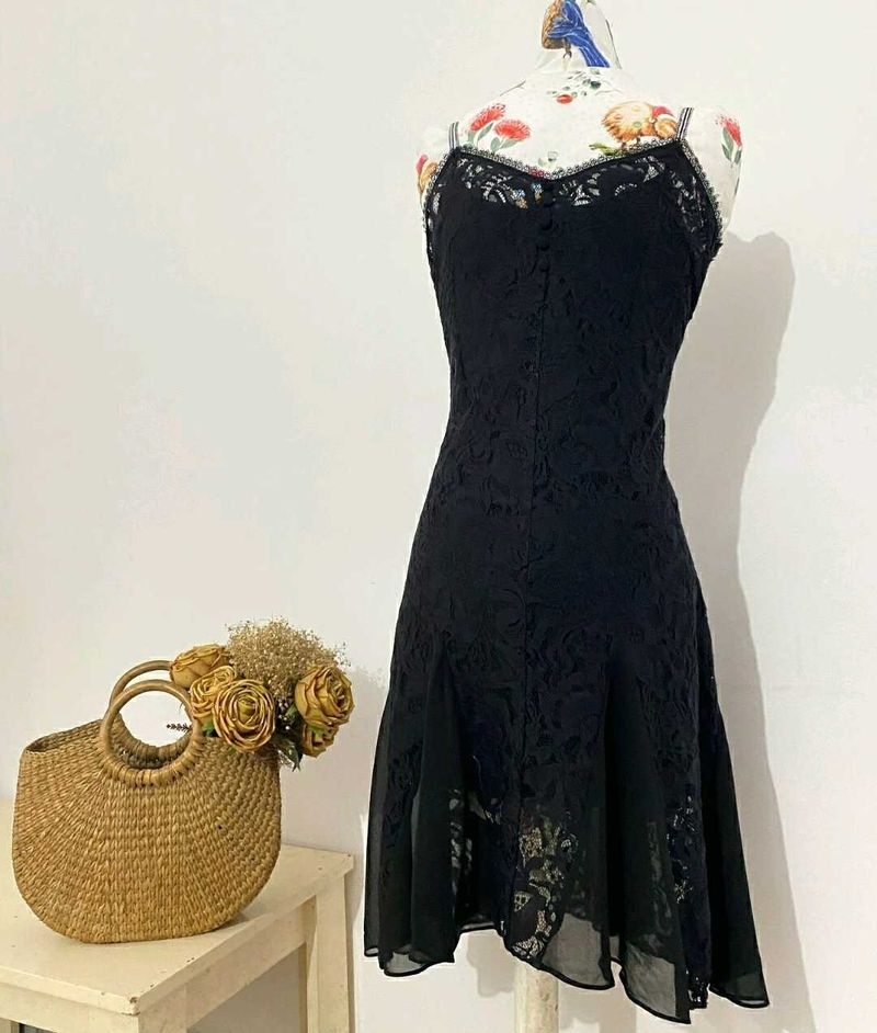 Black lace slip dress