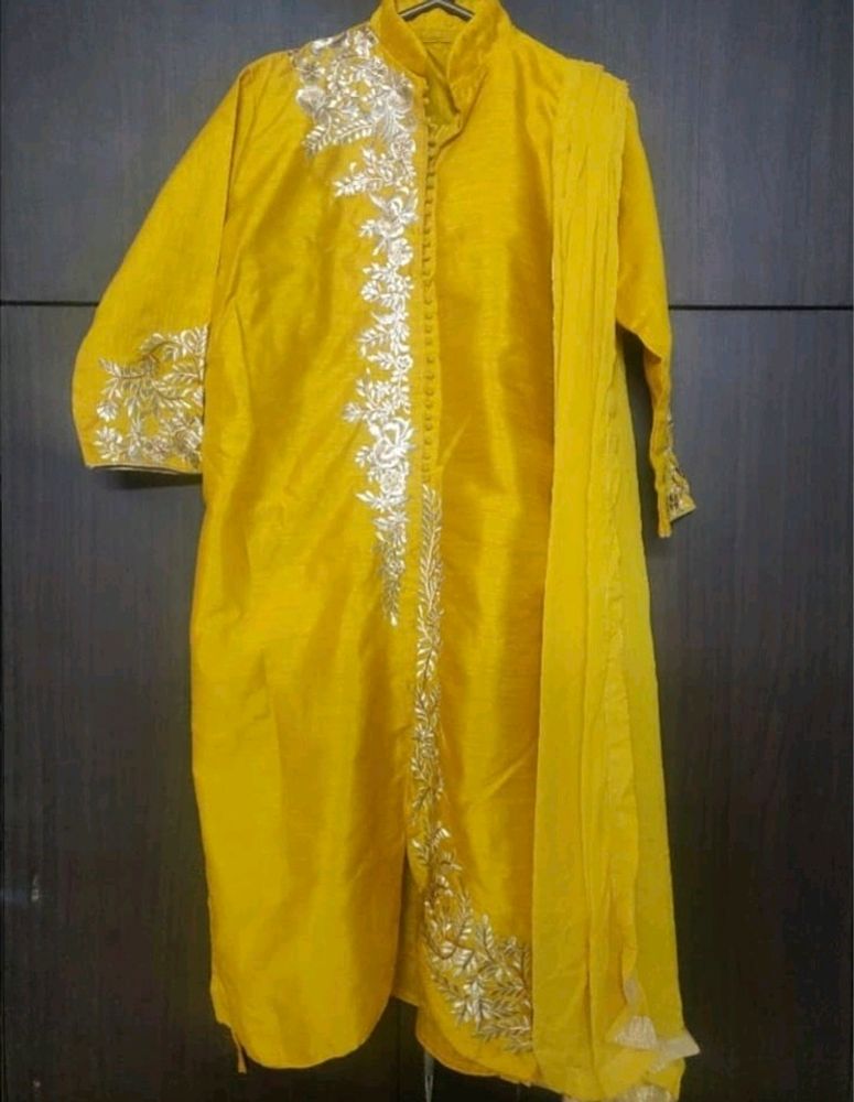 Designer Applique Work Mustard Pakistani Suit Set