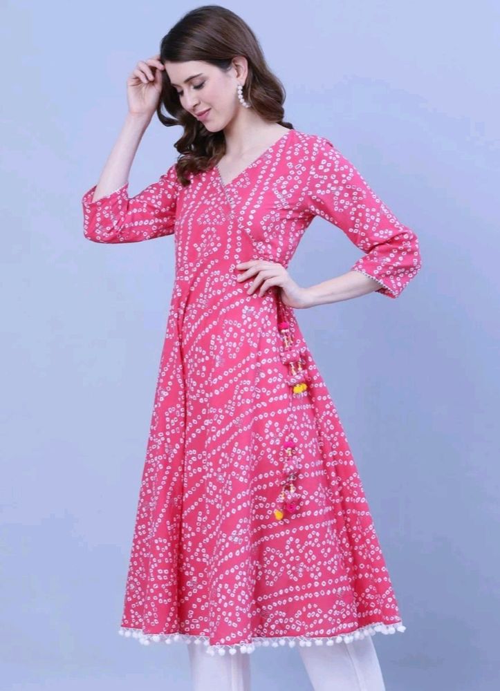 💓 Pink Anarkali Kurta with Side Dori