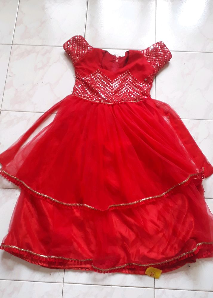 New Red Net Heavy Mirror Work Gown