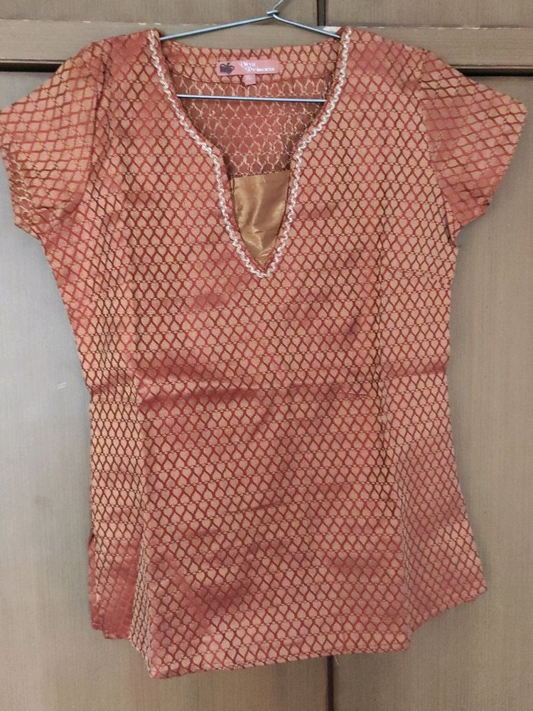 Girls rown Silk Short Kurti/ Top/ Blouse