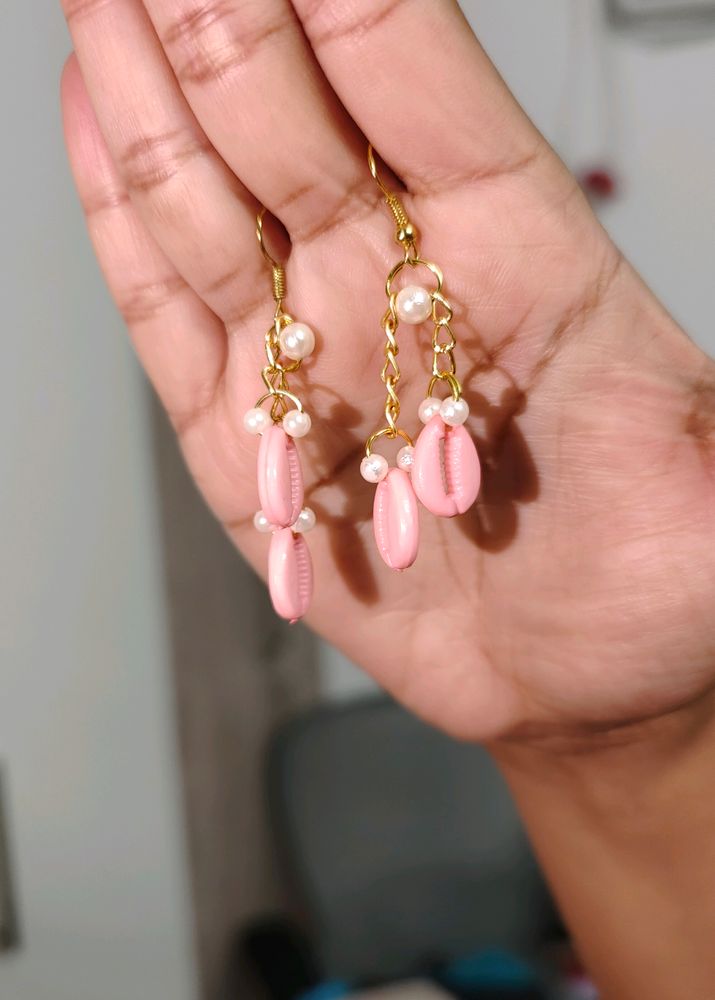 Baby Pink Cowri Earrings