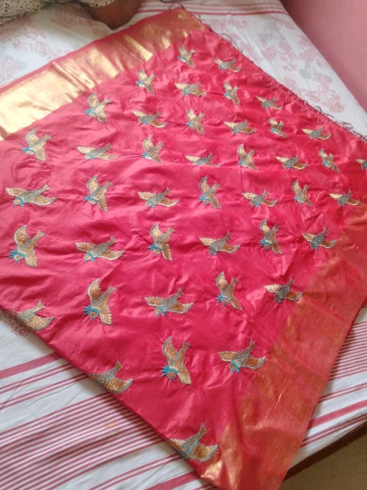 Red Bird Embroidery Design Saree