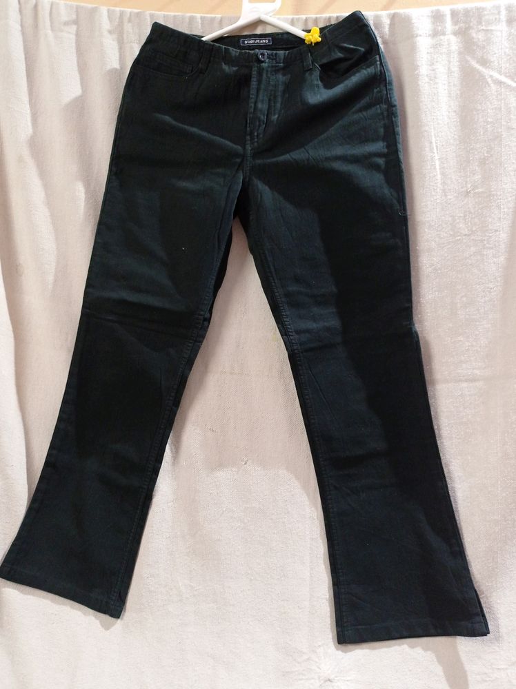 Korean Black Cotton Floral Jean