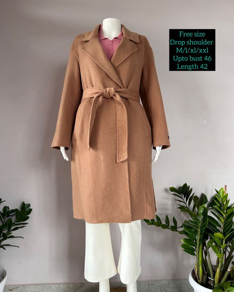 Beige Drop Shoulder Wrap Overcoat