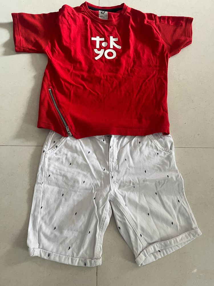 Red And White T-shirt An Shorts Set