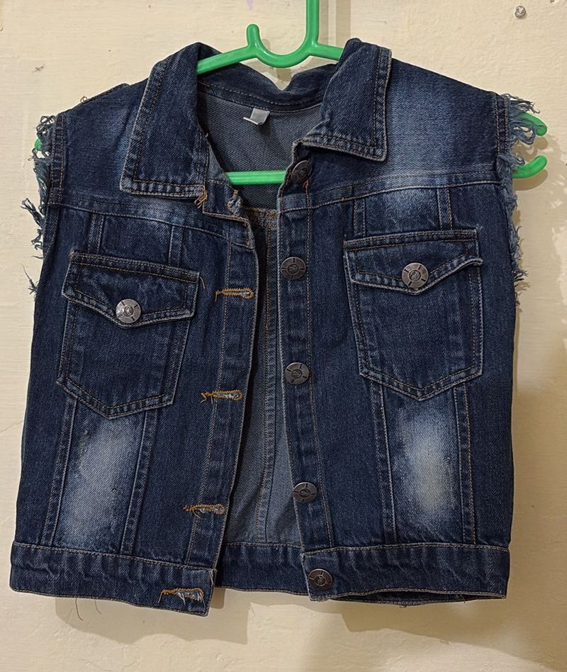 Denim Sleeveless Crop Jacket