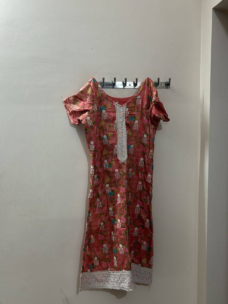 Women XL size Coral Coloured Stitched Dress