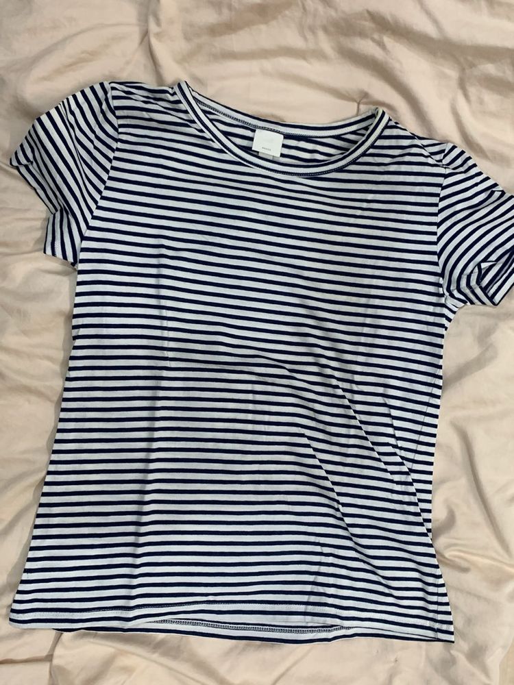 H&M Basics - White And Blue Striped Tee