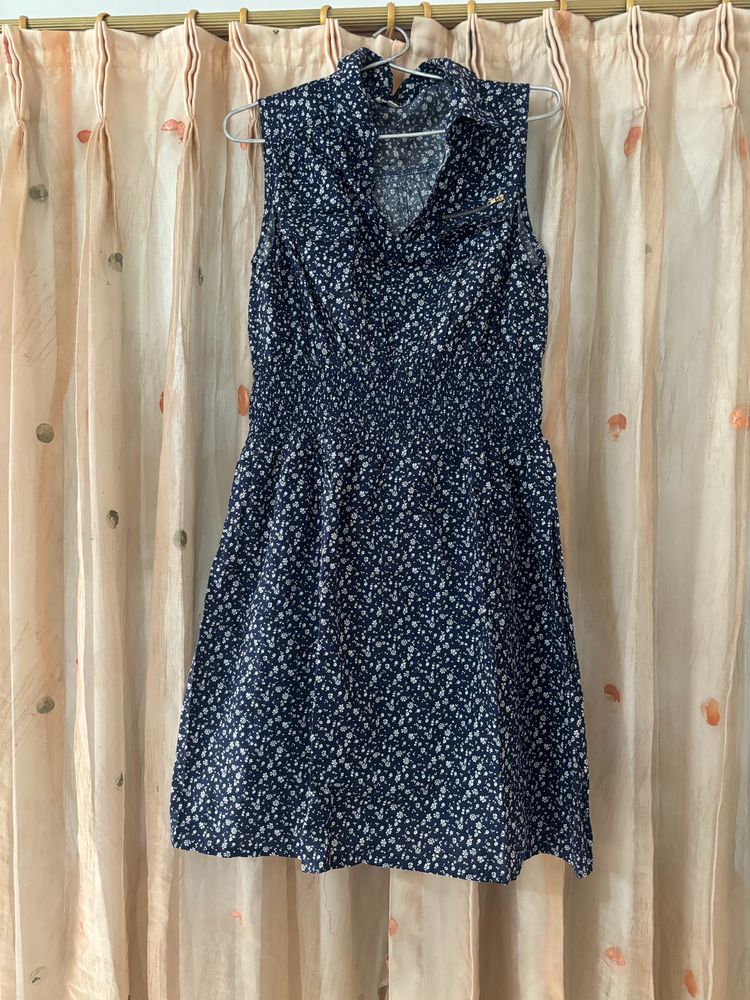 Blue Colour Flower Print Womens Dresses