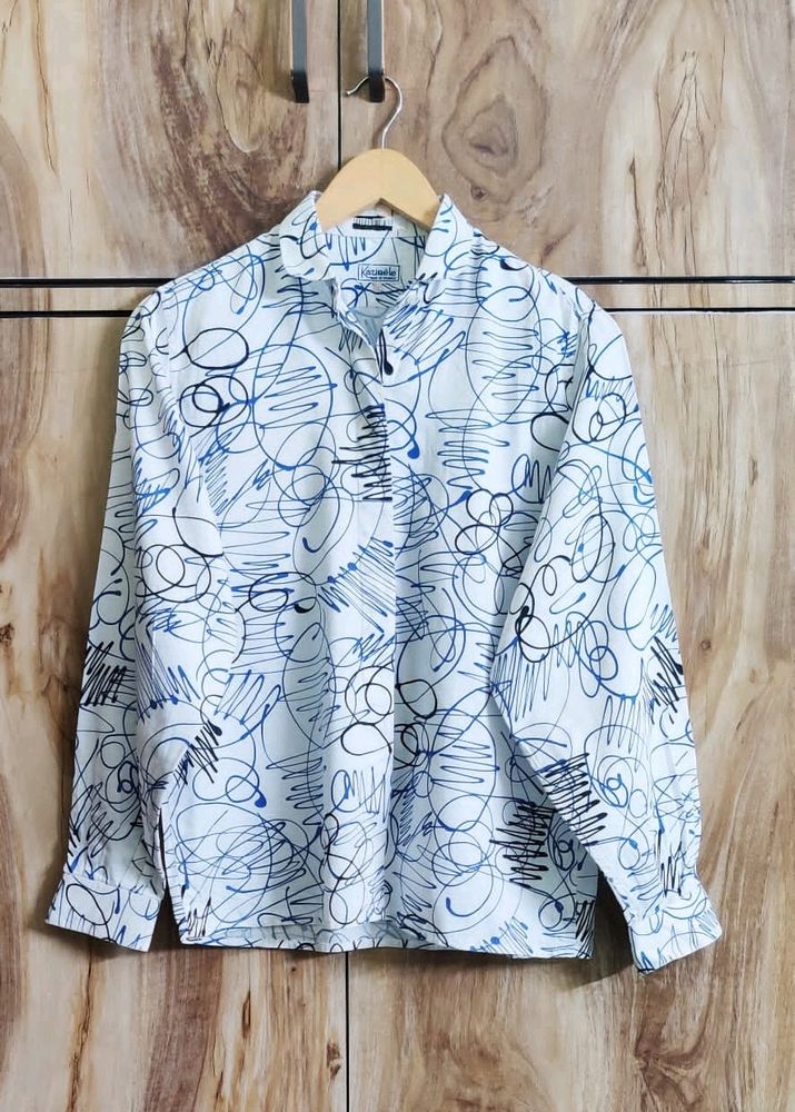 White Printed Shirt Size-36