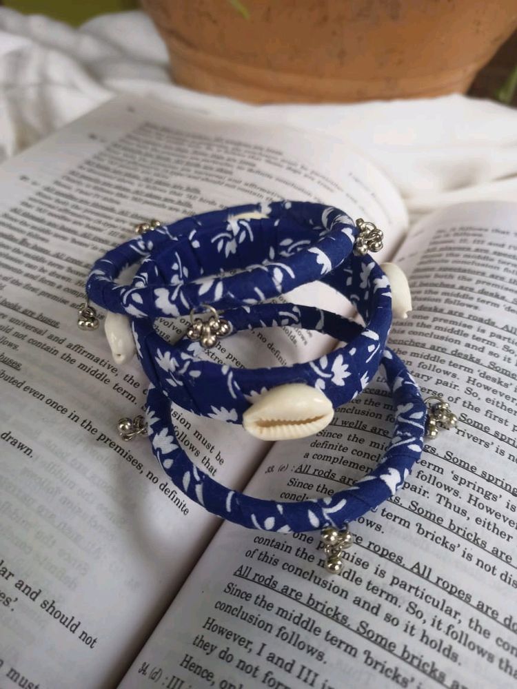 Indigo Fabric Ghungroo Bangles Set ✨