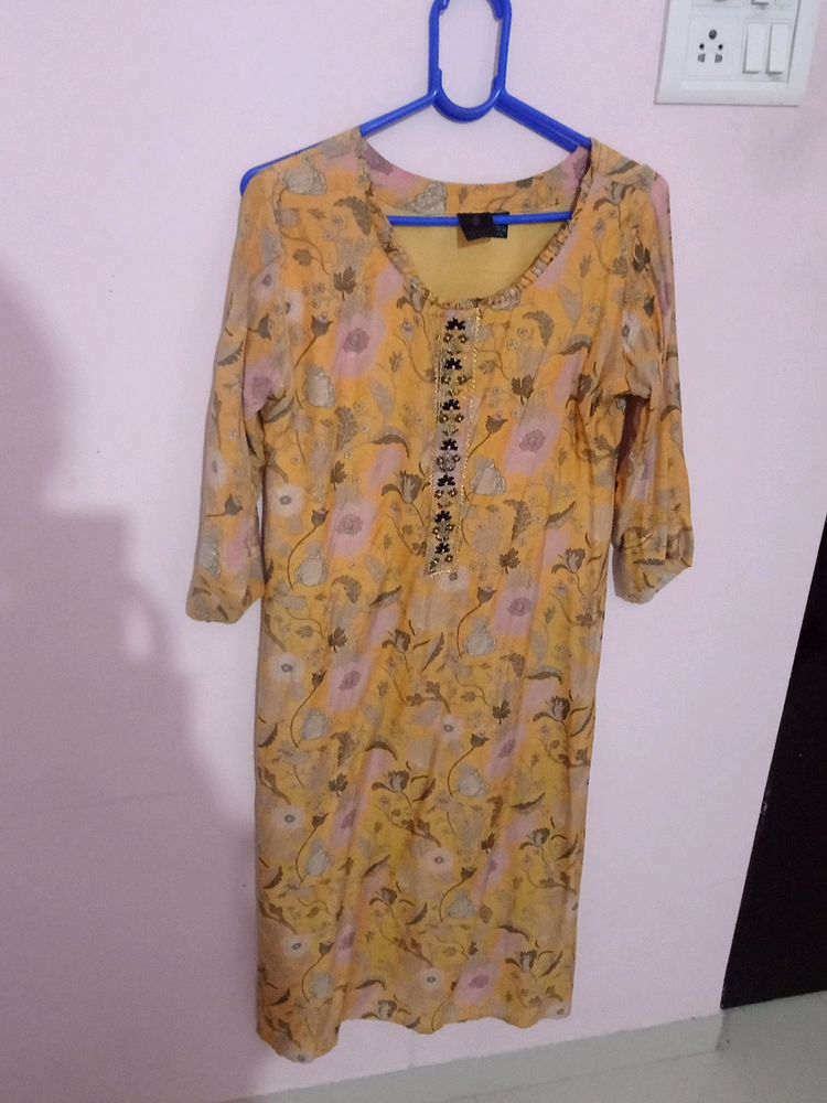 Yellow Floral Print Kurti