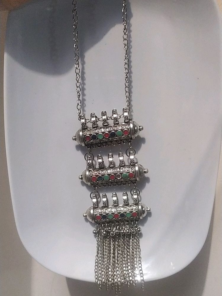 Oxidized Silver Boho Necklace